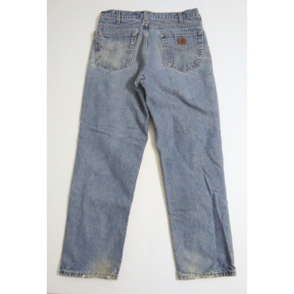 Vintage Carhartt Mens 33x30 Flannel Lined Blue Jeans Pants Distressed B21DST USA - Picture 7 of 12